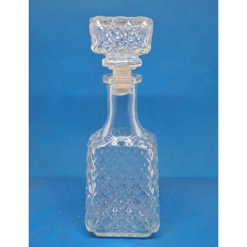 Carafe Vintage en Verre Pressé et Moulé avec Bouchon en Plastique