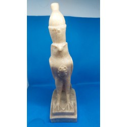 Statue d'Horus en Albâtre avec Couronne Pschent, Scarabée en Ronde-bosse et Uræus