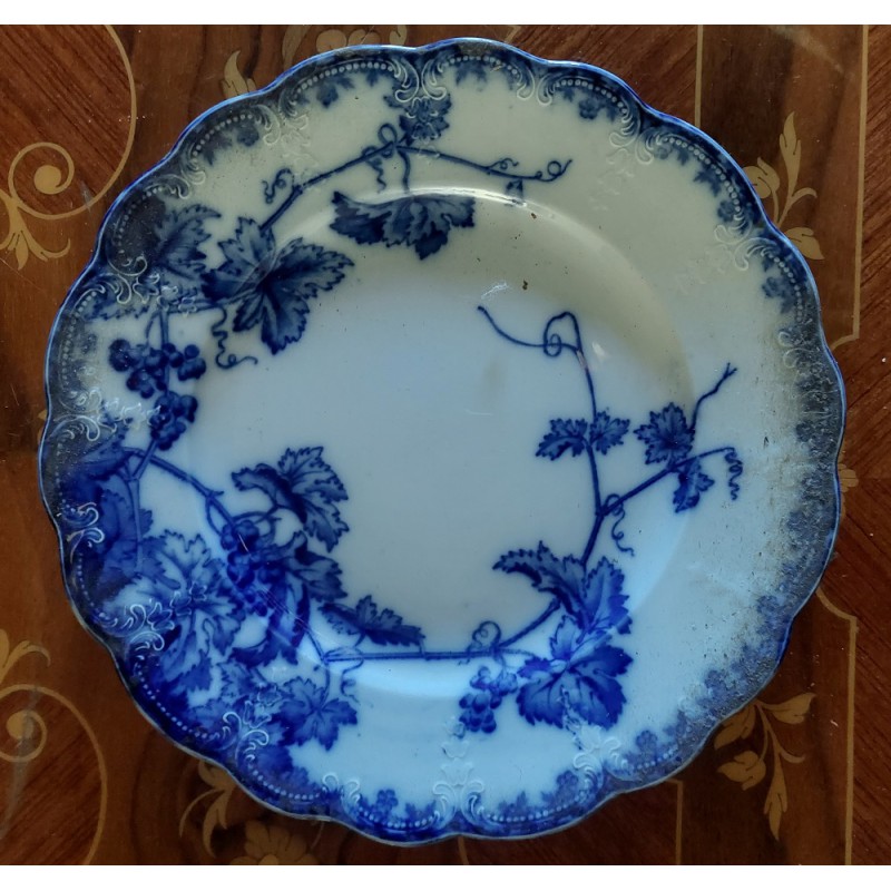 Assiettes Sarreguemines France - Style Art Nouveau, 1920 - Motif de Fleurs Bleues sur Fond Blanc