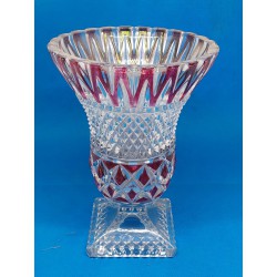 Vase en Cristal Vintage - Élégance Intacte aux Accents Rouges