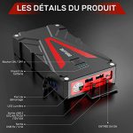 BuTure Booster Batterie, Crête 1200A, 15800mAh Démarrage de Voiture (Jusqu’à 7.0L Essence/6.0L Gazole) Portable Jump Starter