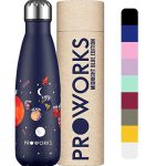 PROWORKS Bouteille d’eau Isotherme, sans BPA, Gourde INOX Reutilisable pour Maintien Chaud de 12 Heures & du Froid Jusqu’à 24 Heures, pour Sport, Gym, Voyage – 350ml / 500ml / 750ml / 1 Litre