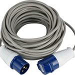 Electraline 46148 Rallonge 20 mt Prise industrielle Fiche IEC 3 pôles Convient pour camping-car, camping, caravane, bateau, chantier-gris, IP40